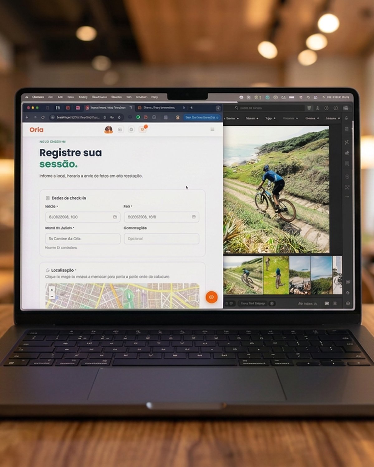 Fotógrafo registrando atletas em treino esportivo